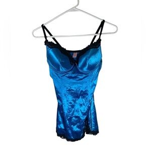 Native Intimates Blue & Black Silky & Lace Chemise